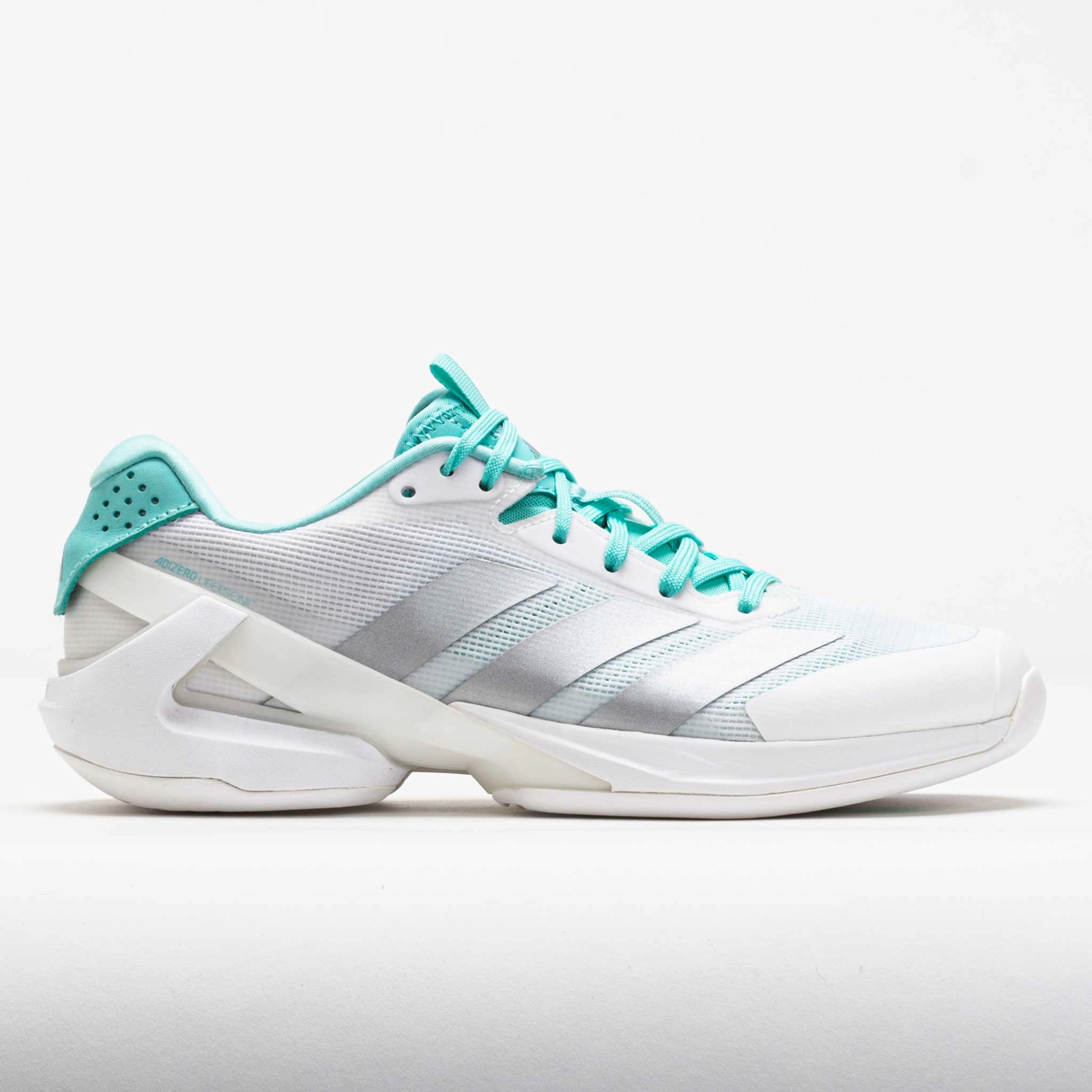adidas Adizero Ubersonic 5 Women's White/Silver Metallic/Mint Ton Backpacking Laces