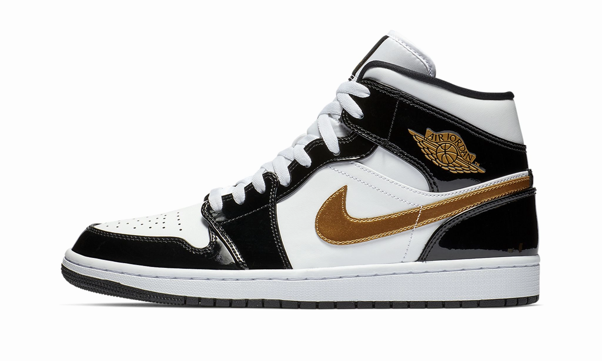 Air Jordan 1 Mid Patent SE Black Gold Basic Casual Lifestyle Trend