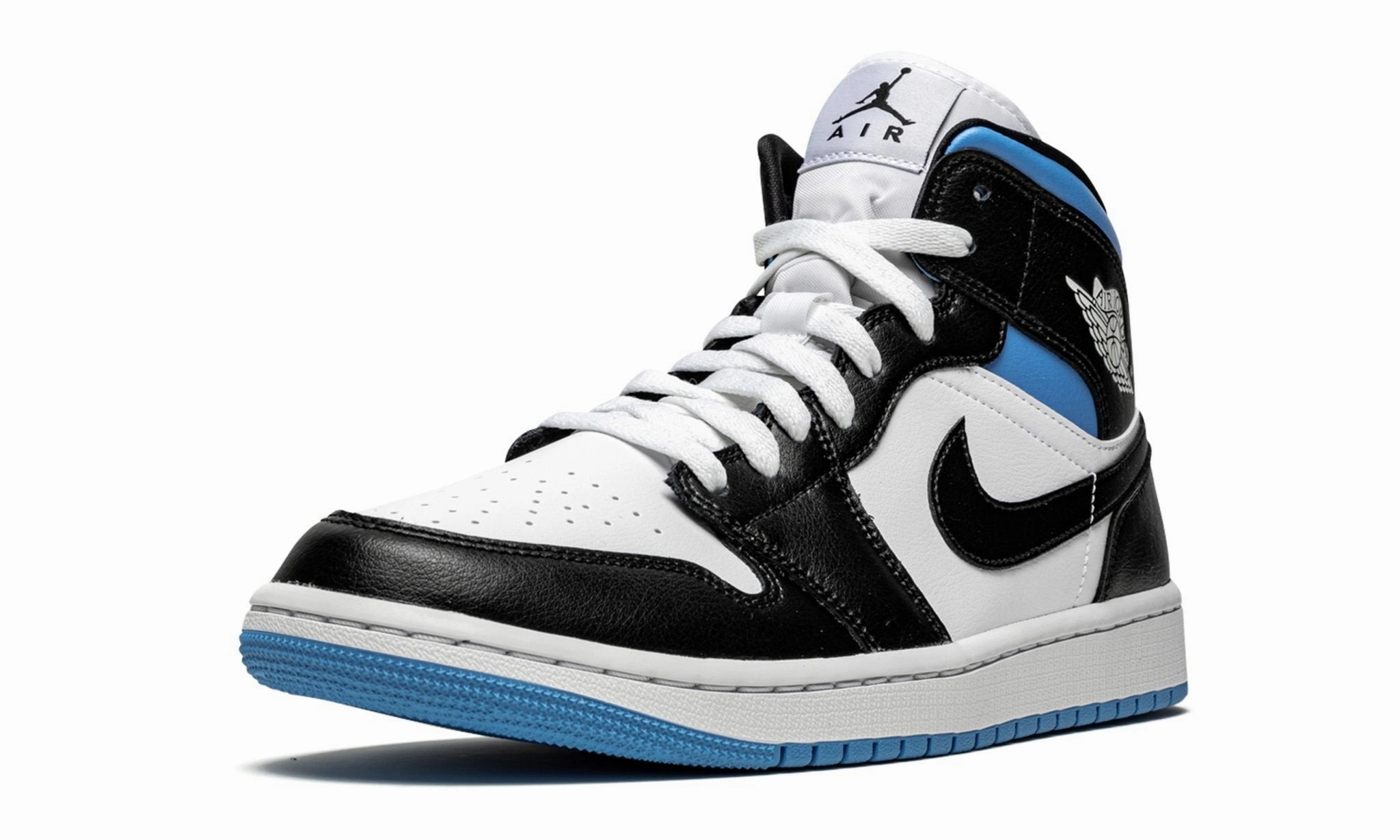 Clean Fit Wmns Air Jordan 1 Mid Black White University Blue
