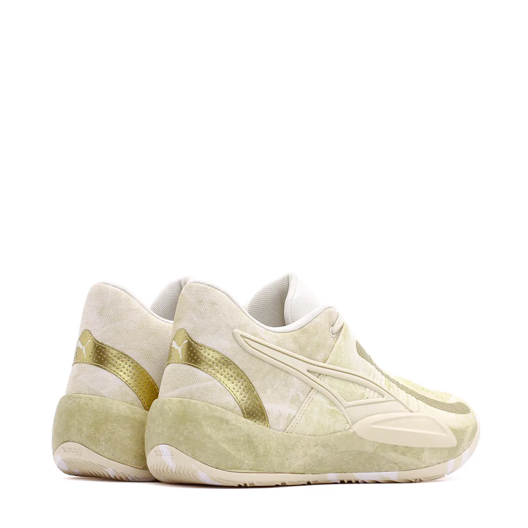Comfortable Heel Counter Puma Basketball Men Rise Nitro Nephrite Frosted Ivory Metallic Gold 378279-01