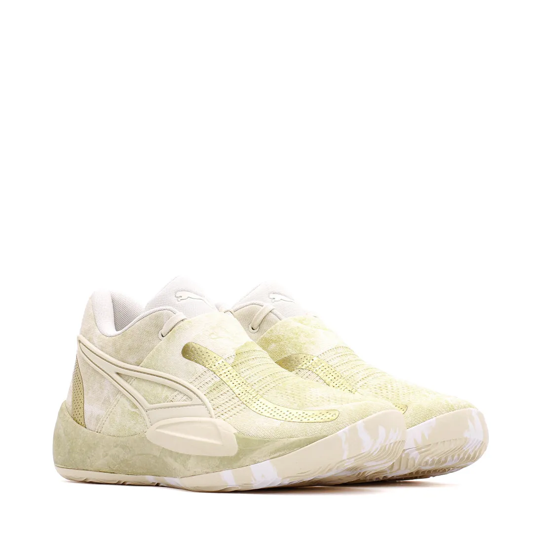 Comfortable Heel Counter Puma Basketball Men Rise Nitro Nephrite Frosted Ivory Metallic Gold 378279-01