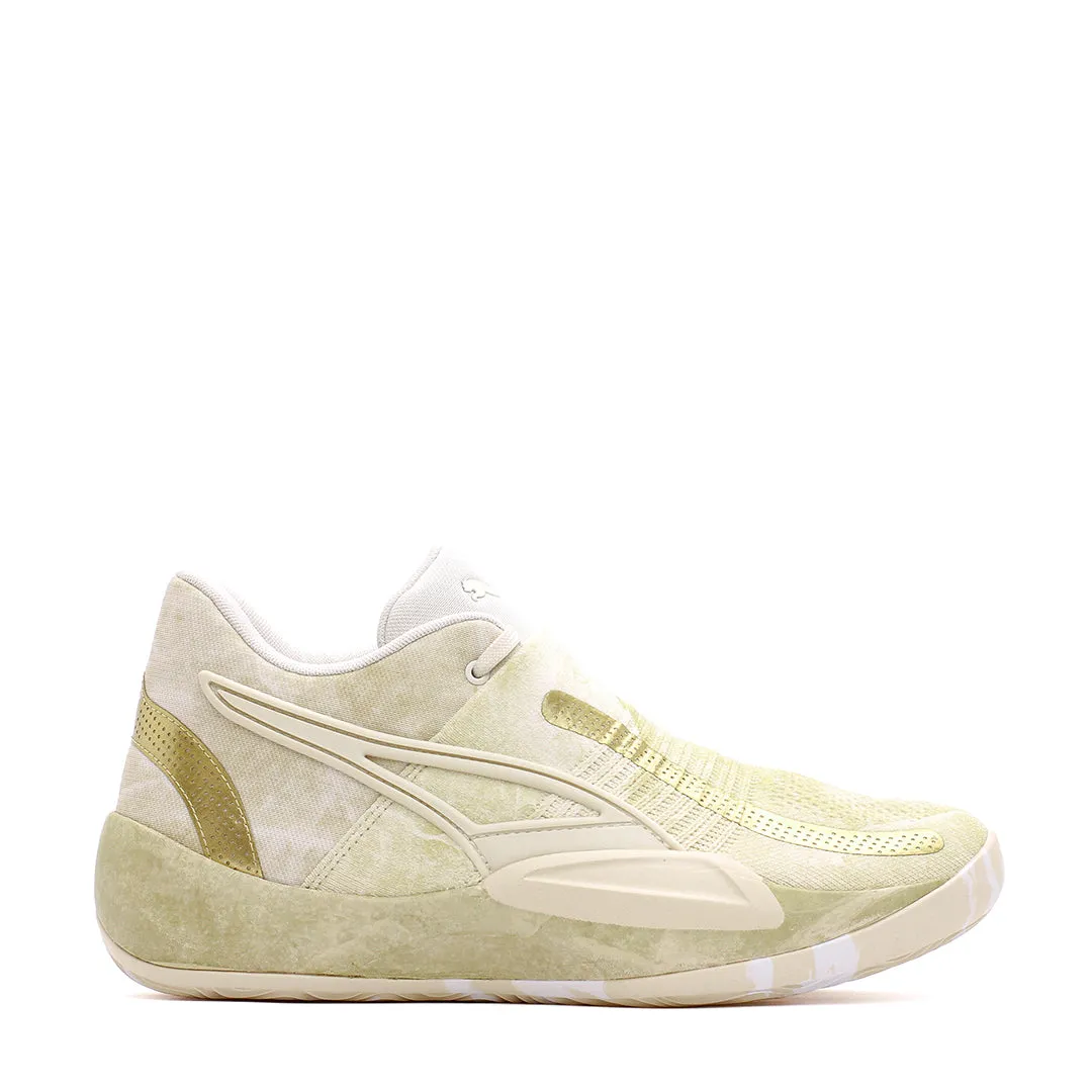 Comfortable Heel Counter Puma Basketball Men Rise Nitro Nephrite Frosted Ivory Metallic Gold 378279-01
