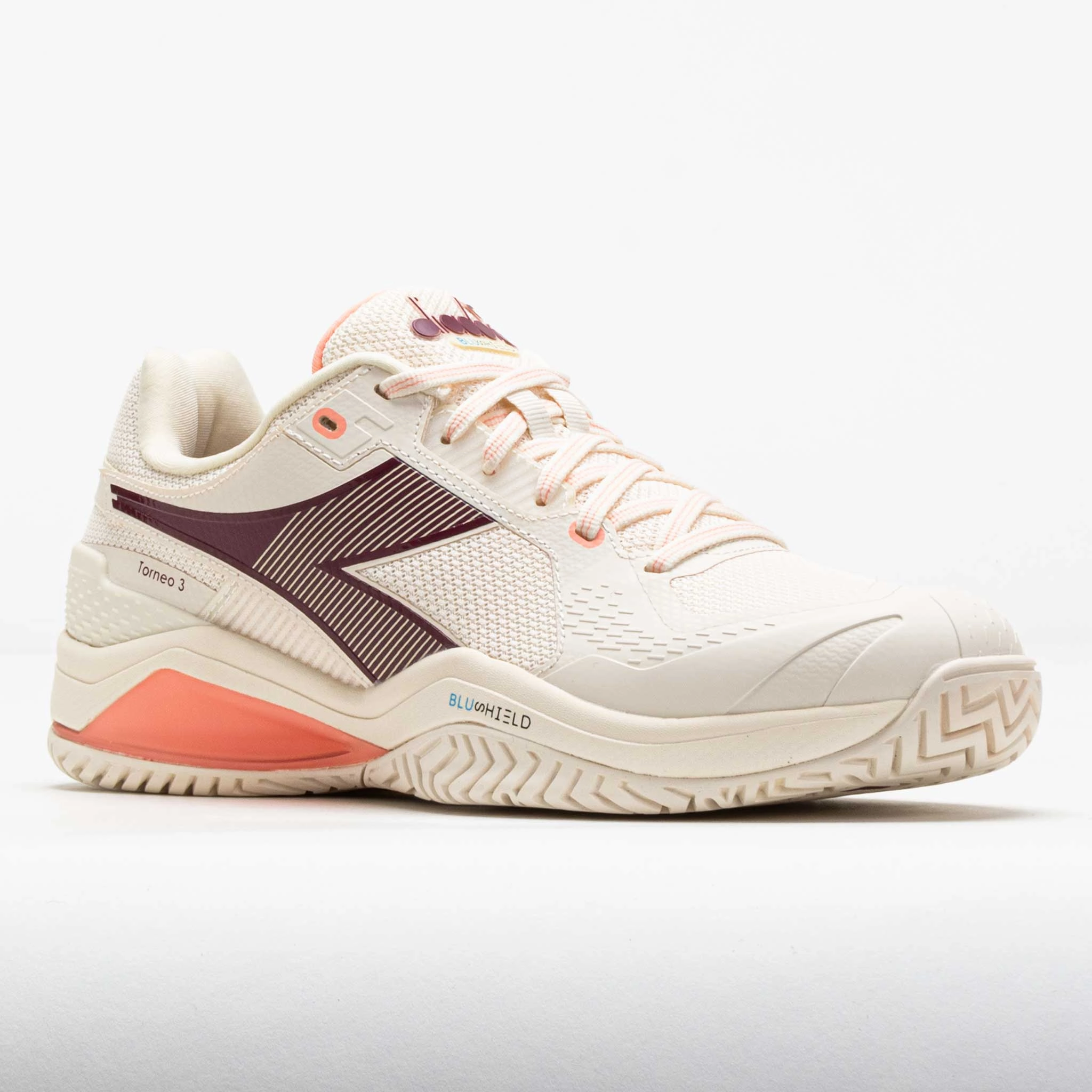 Diadora Blushield Torneo 3 AG Women's White/Maroon/Desert Flower Foot Support