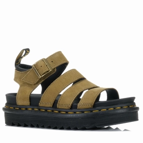 Air Walk Everyday Shoes Dr Martens Blaire 3 Strap Muted Olive Tumbled Nubuck