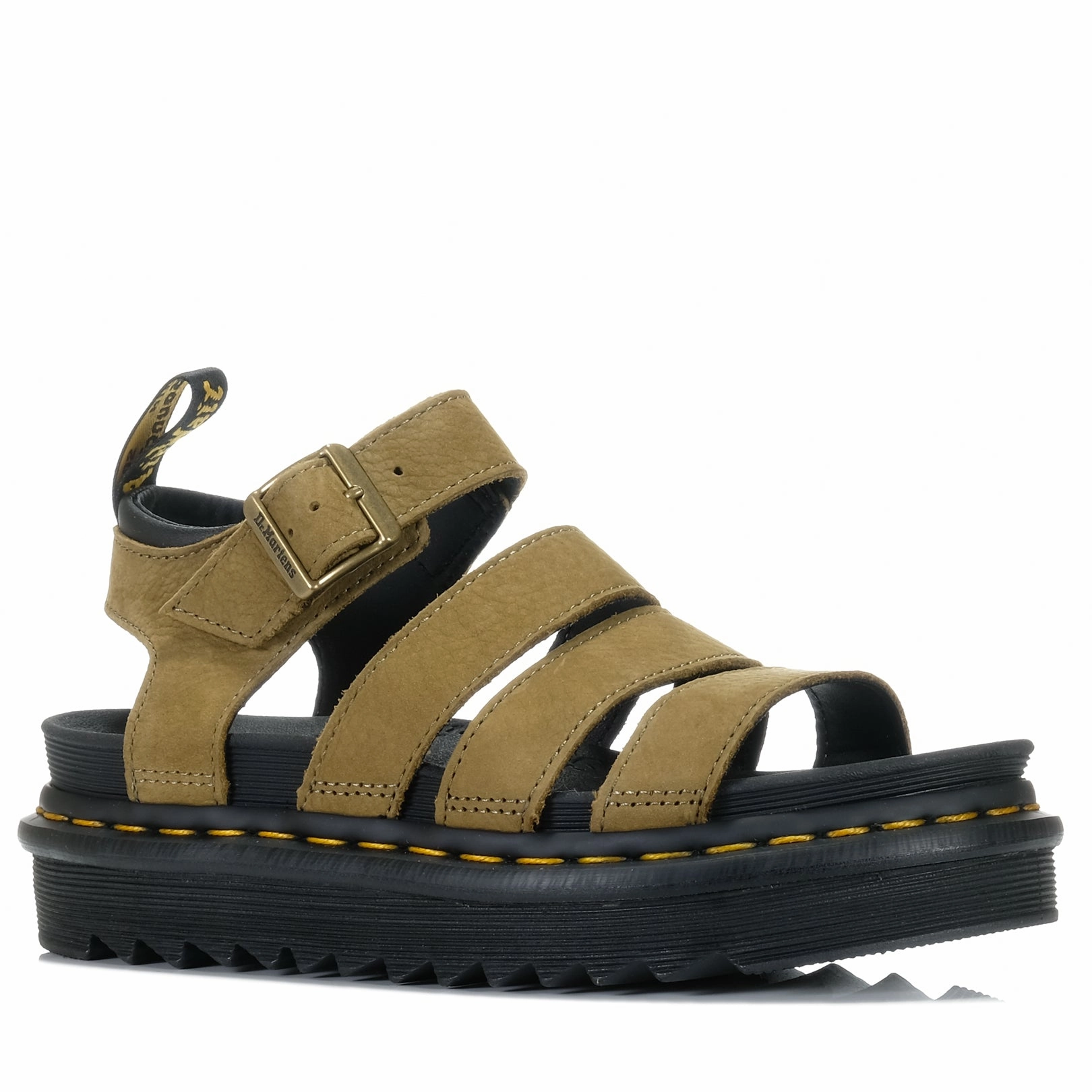 Air Walk Everyday Shoes Dr Martens Blaire 3 Strap Muted Olive Tumbled Nubuck