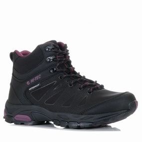 hill running shoes Hi-Tec Raven Mid Womens Waterproof Black/Grape Wine