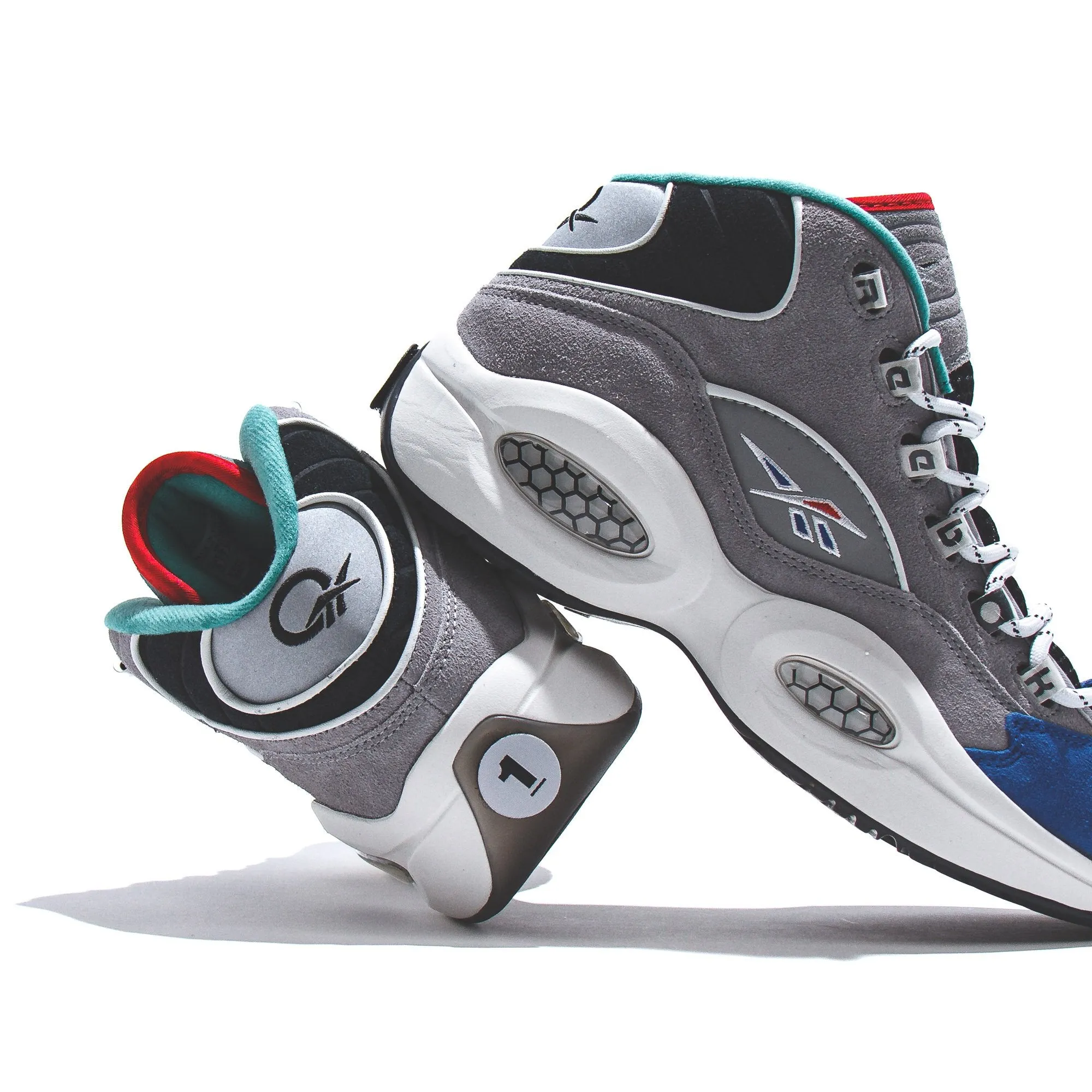 Game-Ready Grip Reebok Classics Basketball Men Question Mid Allen Iverson Draft Night Grey Blue GZ7283