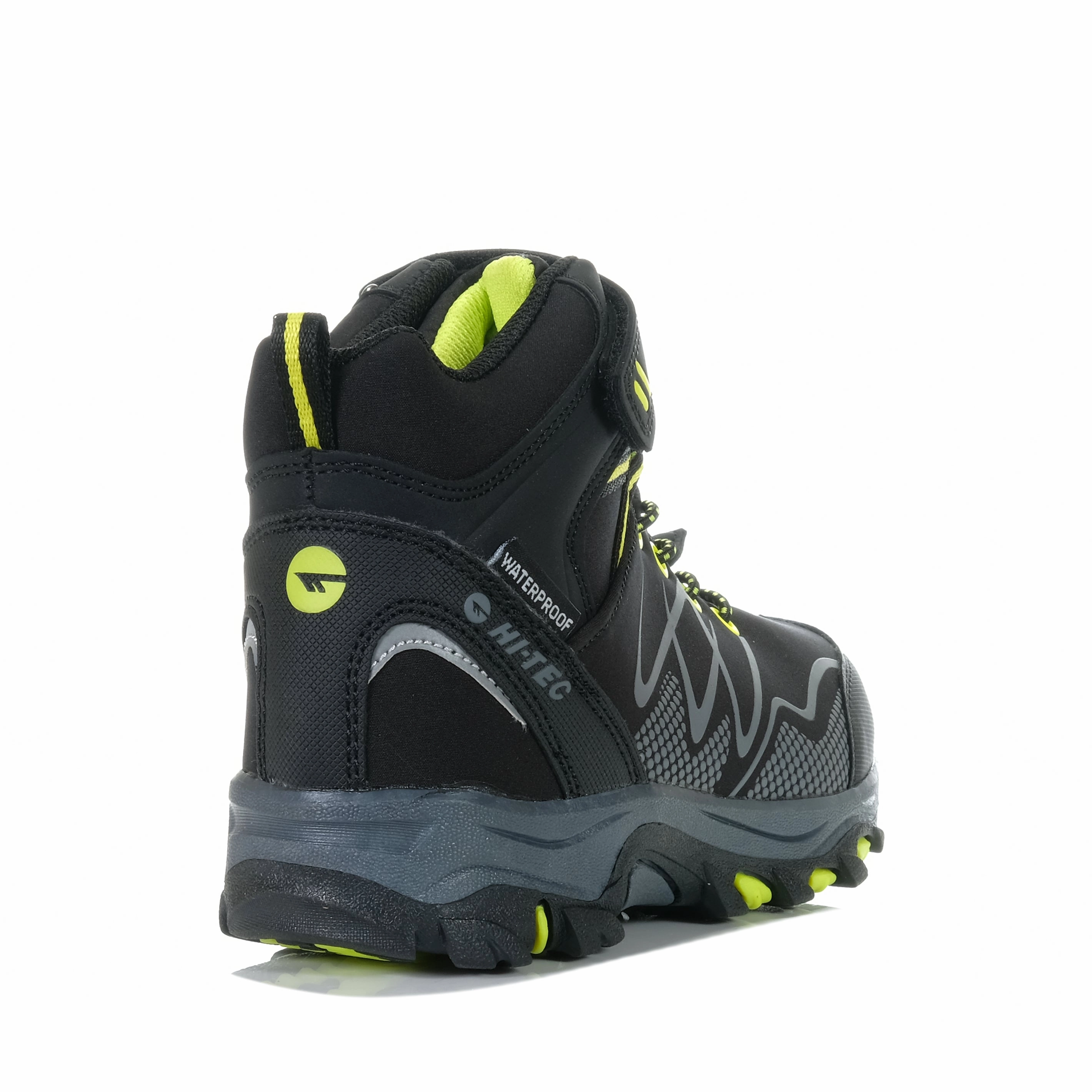 Hi-Tec Blackout Mid Waterproof Junior Black/Lime midsole