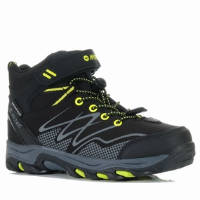 Lightweight Wear Wide fit Hi-Tec Blackout Mid Waterproof Junior Black/Lime