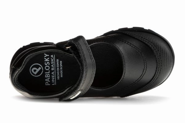 Pablosky Mary Jane School Shoe - Black Adjustable support