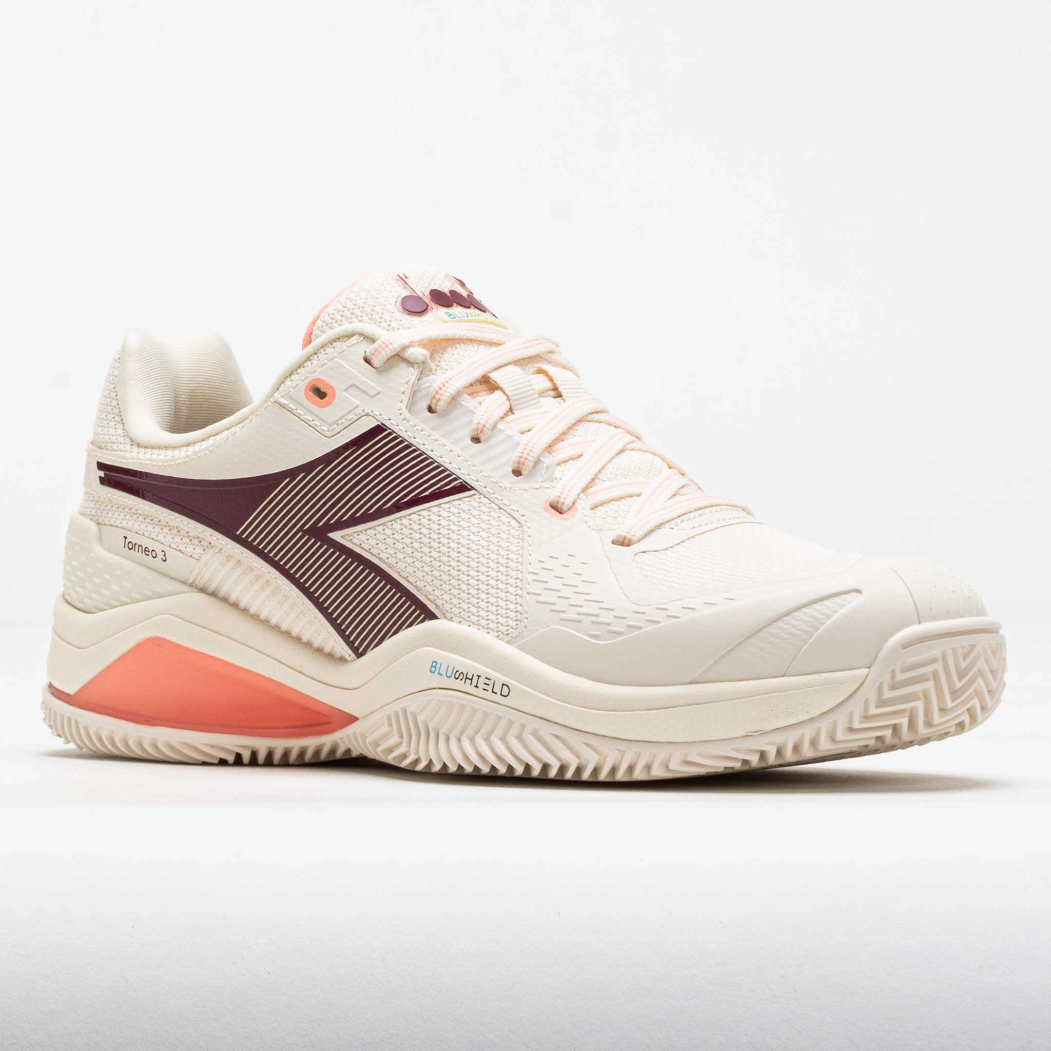 Rugged Flex Gear Diadora Blushield Torneo 3 Clay Women's White/Maroon/Desert Flower