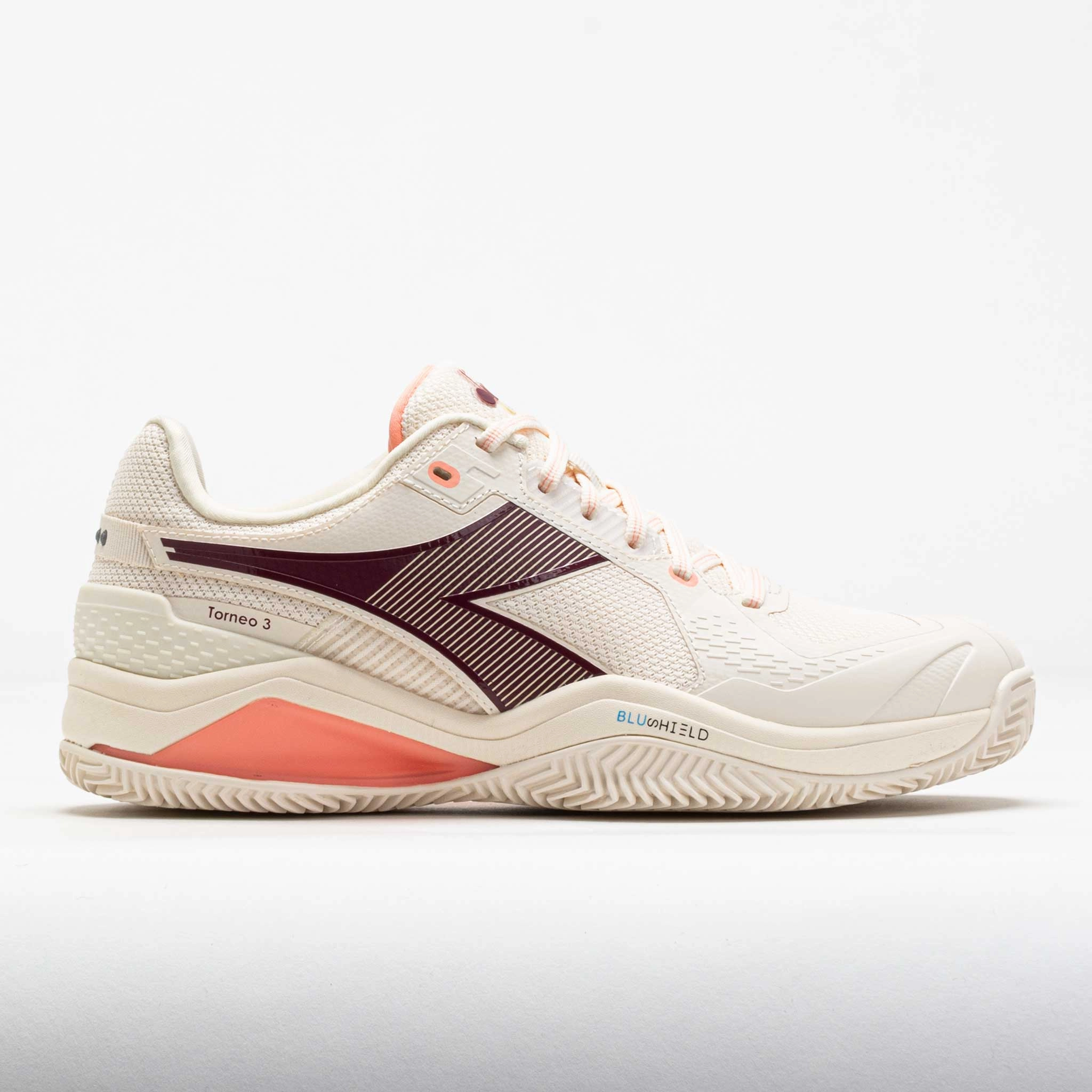 Rugged Flex Gear Diadora Blushield Torneo 3 Clay Women's White/Maroon/Desert Flower