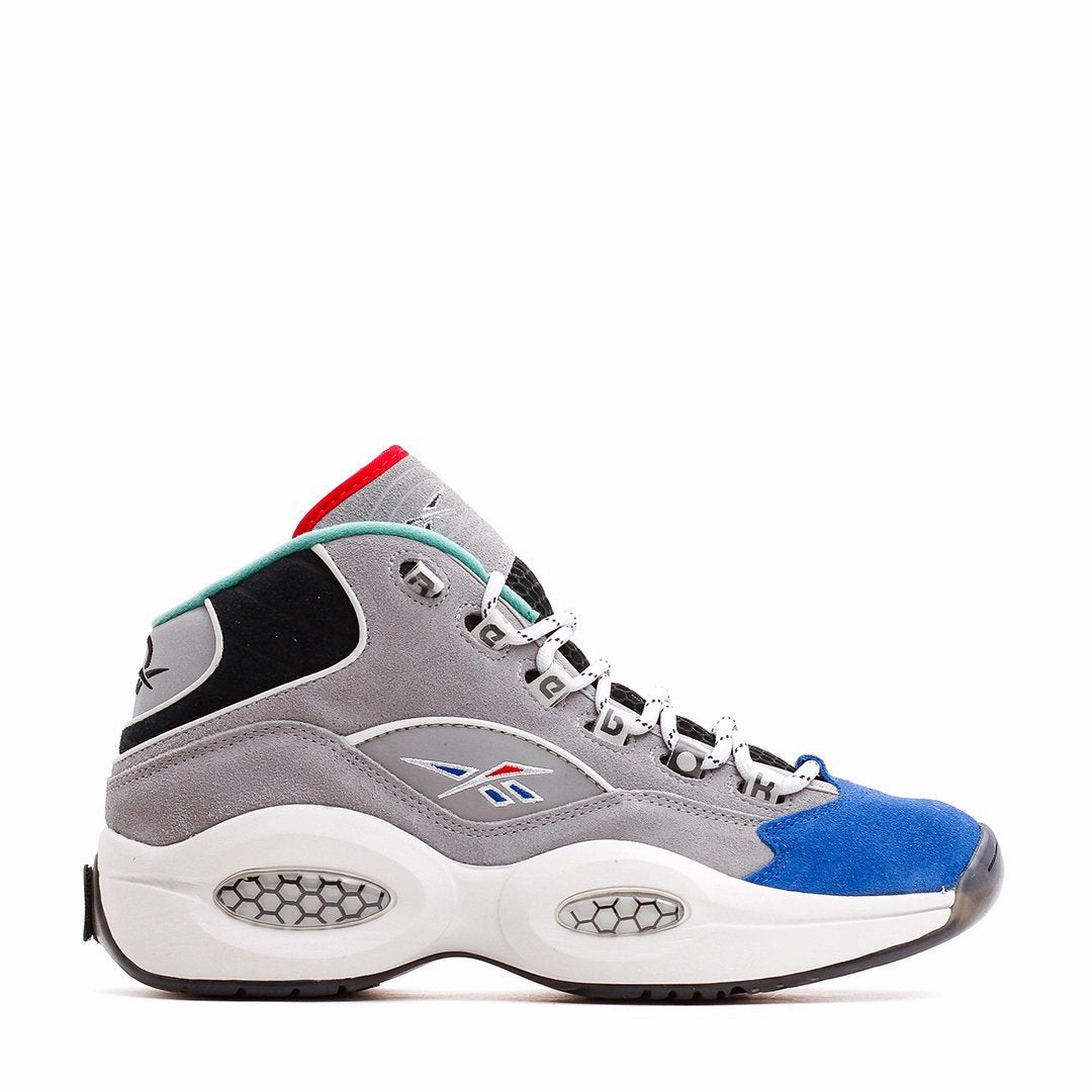 Free Motion Reebok Classics Basketball Men Question Mid Allen Iverson Draft Night Grey Blue GZ7283